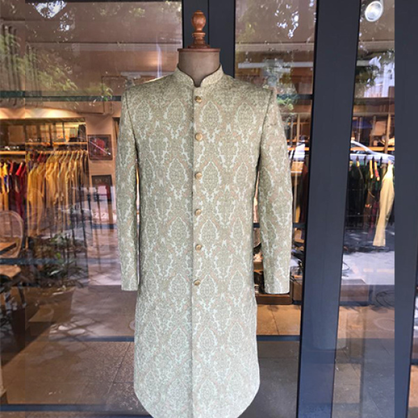 Mint green sherwani with thread embroidery all over