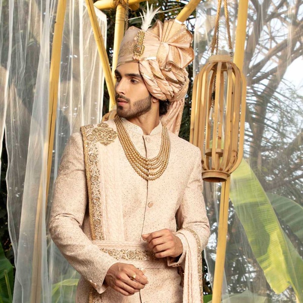 Old rose sherwani with thread embroidery all over - Image 2