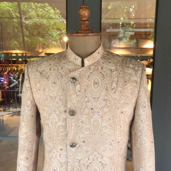 Old rose sherwani with thread embroidery all over - Image 2