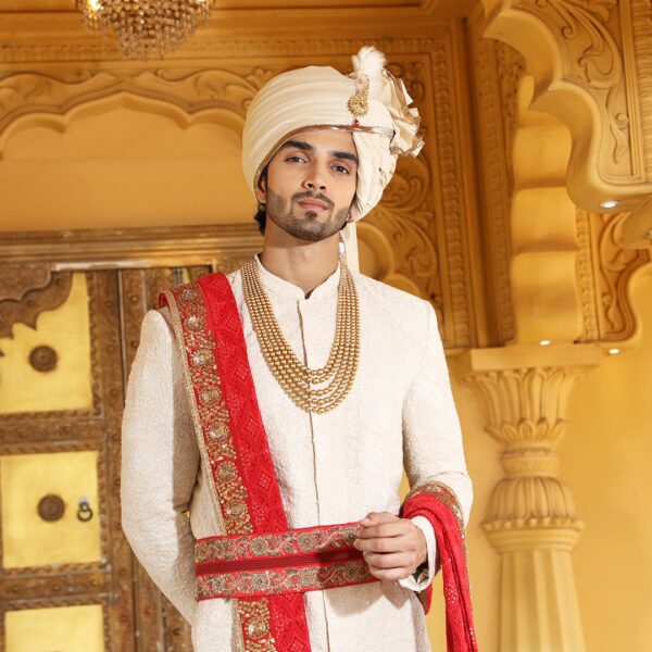 Pistachio all over antique embroidery sherwani. - Image 2