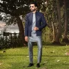 Midnight blue open pattern bandhgala with pintuck abstract intersecting lines all over