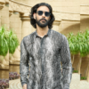 Black abstract curve line printed shirt. - Image 2