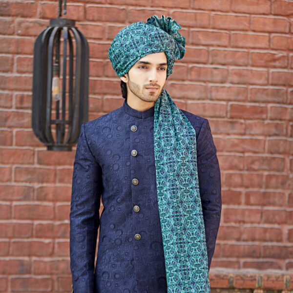 Midnight Blue astronomy art full embroidered overlapped assymetric Jodhpuri Coat. - Image 2