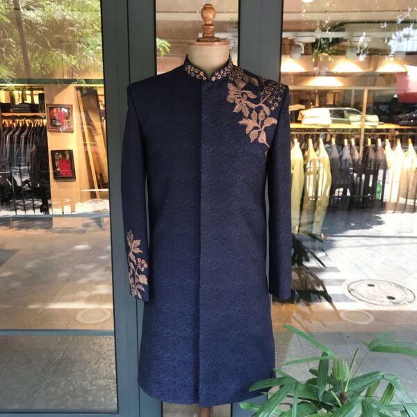 Midnight blue Mushroom embroidery all over with asymmetrical zari detailing