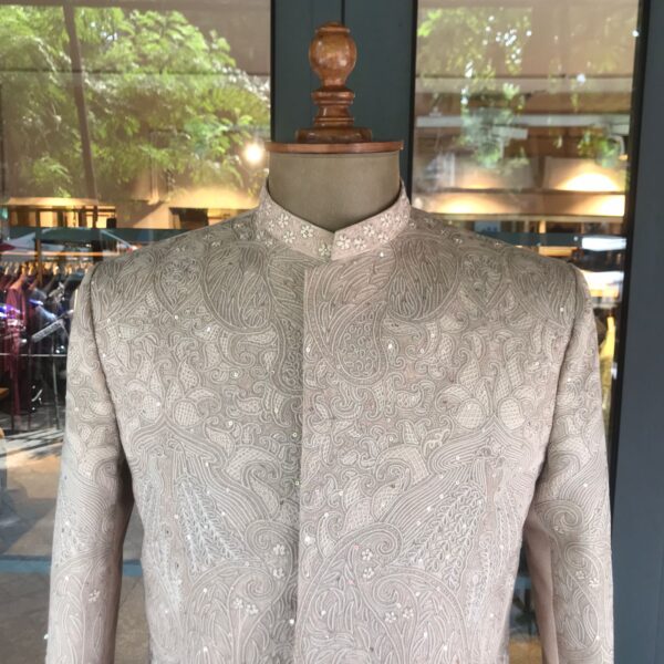 Old rose sherwani with thread embroidery all over - Image 2