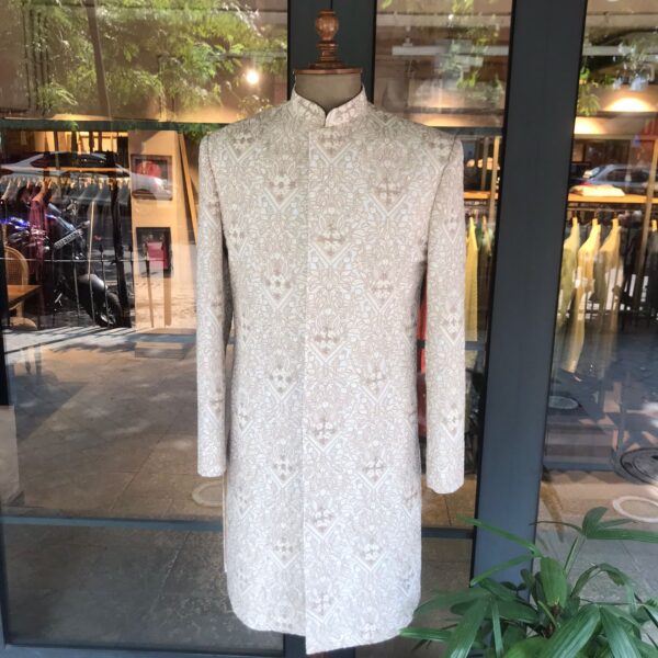 Ivory sherwani with thread embroidery all over