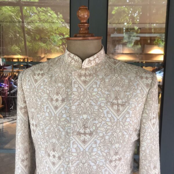 Ivory sherwani with thread embroidery all over - Image 2