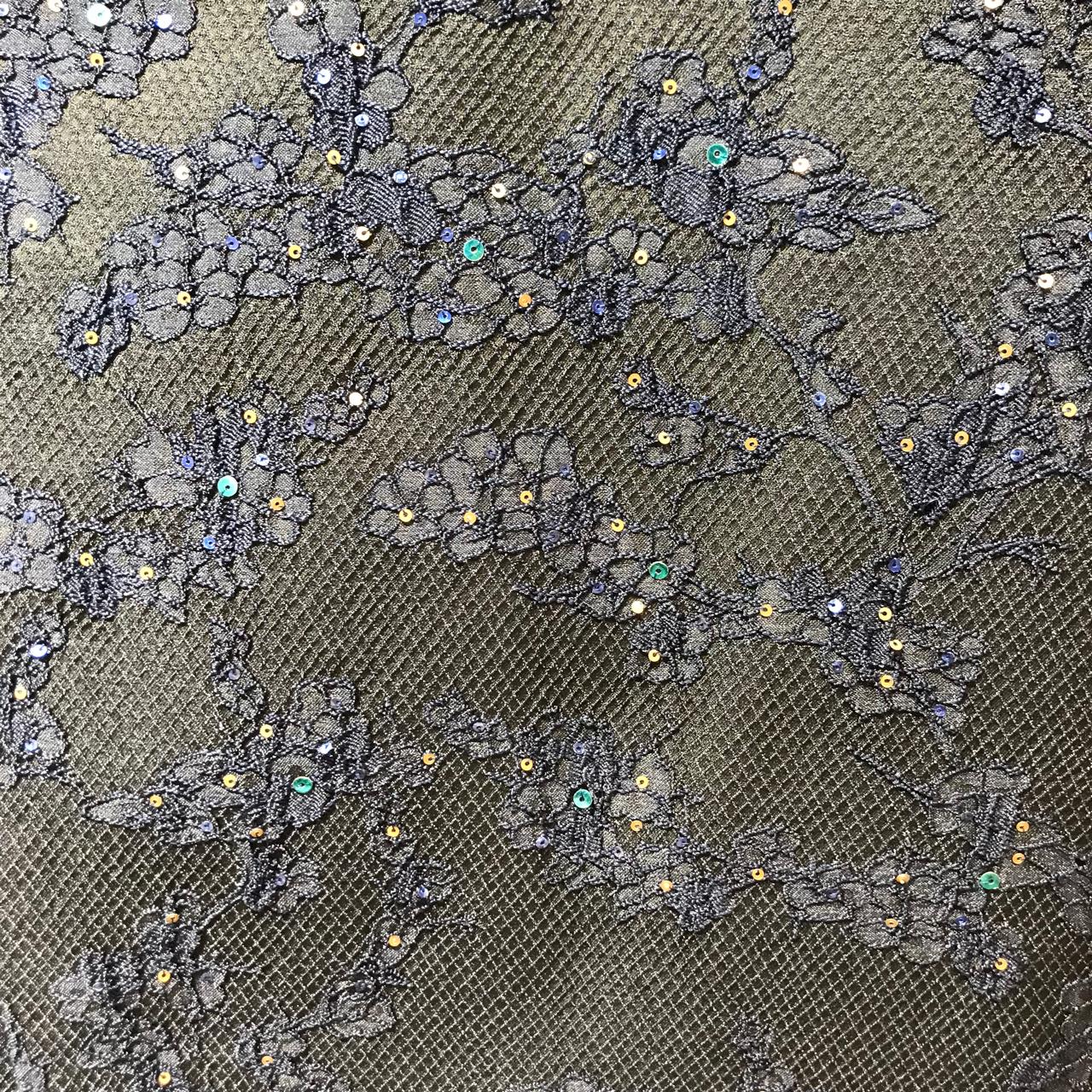 Midnight blue overlapped asymmetrical textured bandhgala with sequence detailing paired with coordinated short kurta. Matching trousers for bottom. Styled with coordinated loafers with antique gold embroidery - Image 3