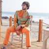 Tropical Squash abstract printed fusion wear with intersecting lines.